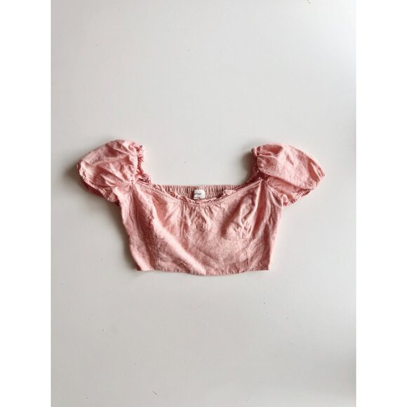 Aritzia Tops - Aritzia WILFRED Wander Coral Linen Cropped Puff Sleeve Bustier Blouse, Size M